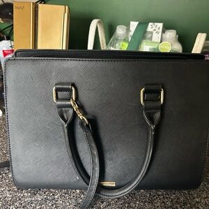 Aldo Black Saffiano-Style Structured Tote with Gold Hardware